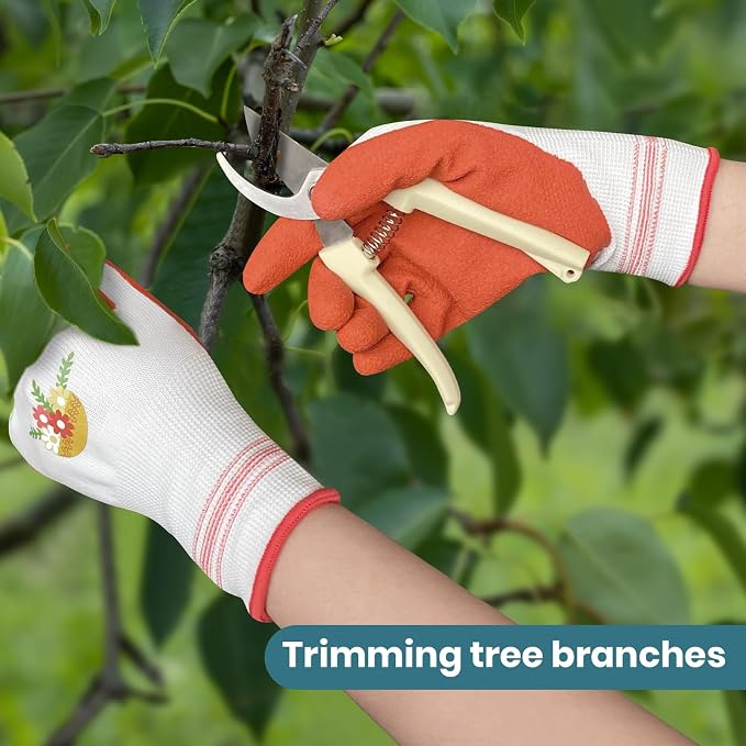 Velway 6 Pairs Gardening Gloves for Women - Breathable Rubber Coated Garden Work Gloves - Outdoor Protective Yard Gloves with Grip Gardening Gifts - Red & Purple Large