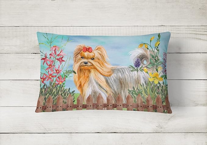 Caroline's Treasures CK1247PW1216 Yorkshire Terrier Spring Canvas Fabric Decorative Pillow Machine Washable, Indoor Outdoor Decorative Pillow for Couch, Bed or Patio, 12HX16W