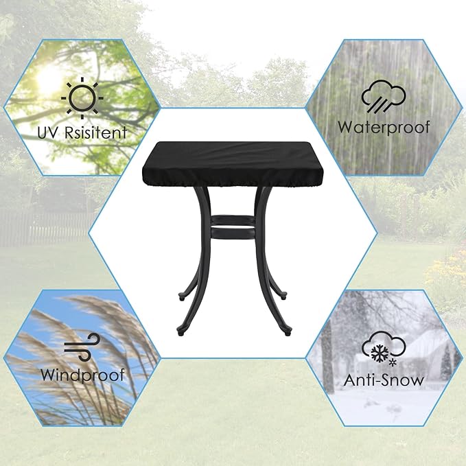 Outdoor Square Table Cover Waterproof Anti-UV Heavy Duty Square Table Covers for Outdoor Furniture,Windproof Patio Coffee & Dining Table & Table Top Cover Weatherproof,28"L×28"W×6"H
