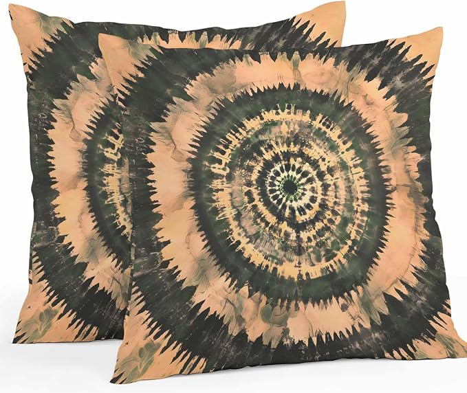 Vandarllin Outdoor Throw Pillows Covers 16x16 inch Set of 2 Waterproof Brown Tie-Dye Art Decorative Zippered Cushion Covers for Patio Furniture, Abstract Boho Tribe Lumbar Pillowcases