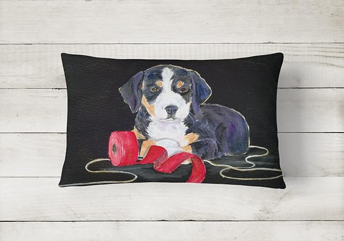 Caroline's Treasures SS8566PW1216 Entlebucher Mountain Dog Canvas Fabric Decorative Pillow Machine Washable, Indoor Outdoor Decorative Pillow for Couch, Bed or Patio, 12HX16W