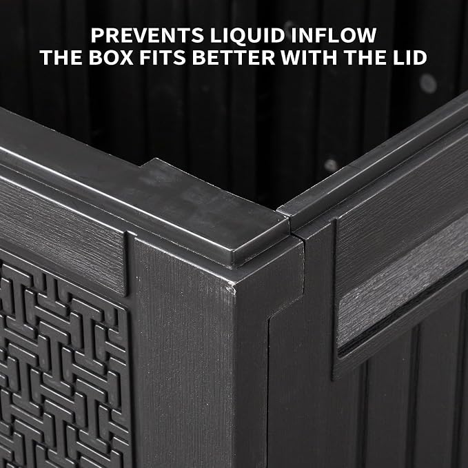 90 Gallon Large Outdoor Storage Box, Black Maze-Pattern Resin Deck Box with Wheels & Side Handles, Lockable Waterproof UV-Resistant Patio Storage Container for Tools, Cushions, Toys, Garden Accessorie