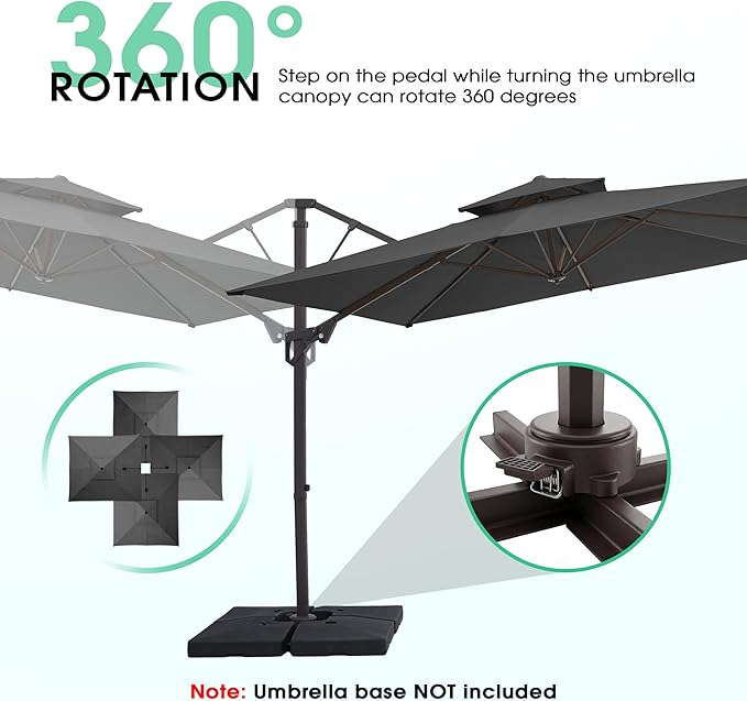JEAREY 9ft 2-Tier Cantilever Patio Umbrella, Large Square Outdoor Offset Umbrella with Double Top Vent and 360-degree Rotation for Garden, Deck, Pool, Patio, Gray