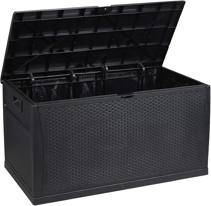 Leisurelife Waterproof Storage Deck Box Outdoor, 120-Gallon, Plastic, Black