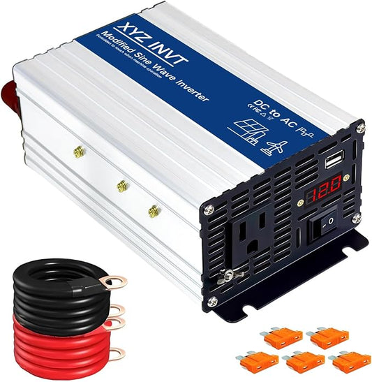 1000W Power Inverter 12V DC to 110V 120V AC, Peak Power 2000W with 2 AC Outlets and LED Display for Car Truck RV Camping Home Emergency Backup Power Solar System Off-Grid Over 90% Efficiency