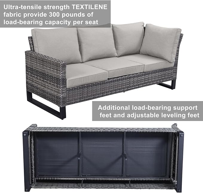 Belord Outdoor Sectional Sofa 6 Seater L Shaped Couch Wicker Patio Conversation Furniture Set Rattan Outdoor Furniture with Removable Washable Cushion Beige
