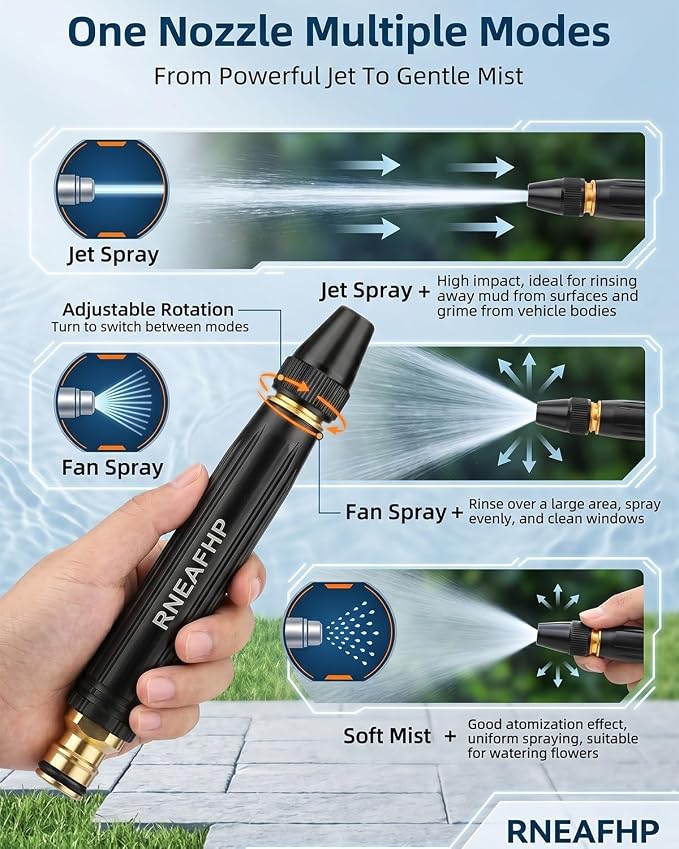 Home High-Pressure Car Wash Water Gun with Booster Nozzle Powerful Heavy Duty Metal Car Washer Nozzle Gun Sprayer Wand Garden Watering Vegetables Portable Cleaning Tool for Home Yard Outdoor(#1)