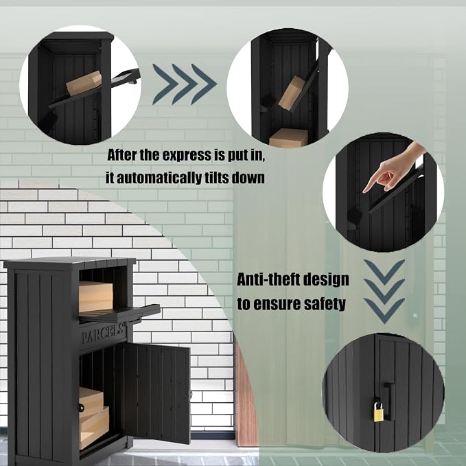 EasyUp Outdoor Package Delivery Box, 60 Gallon Package Box with Lockable Secure Storage, Anti-Theft, Waterproof, for Porch (Black)