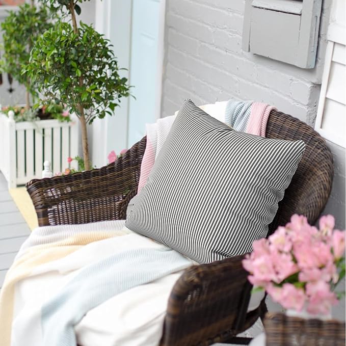 Outdoor Pillows for Patio Furniture 18x18 inch, Square Outdoor Throw Pillows with Inserts, Decorative Toss Pillows for Garden Couch Home Sofa Office Chair, Pack of 2, Stripe Gray