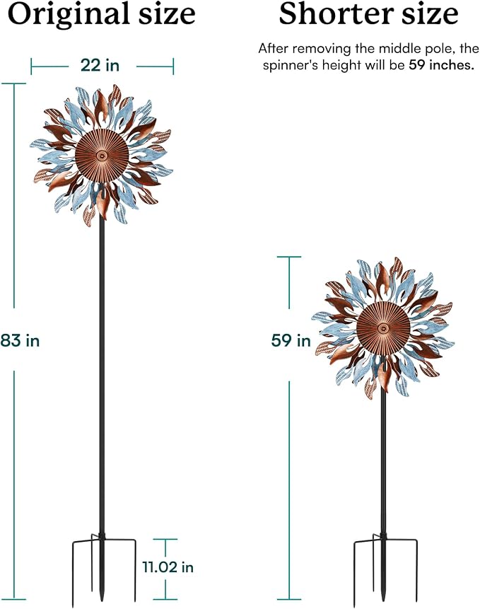 Wind Spinners Yard Garden - Large Wind Sculptures & Spinners with Stake, Kinetic Metal Windmill Spinner Decor for Garden Lover (22" W x 83“ H)