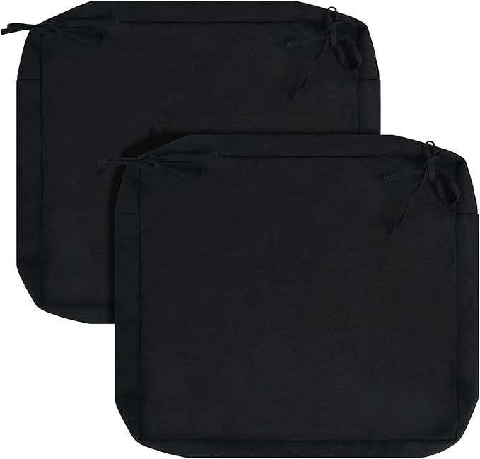 FUNHOME Outdoor Chair Cushion Covers 2 Pack, No Insert! Patio Cushion Covers Replacement 22" x 20" x 4", Water Resistant Patio Chair Cushion Slipcovers, Black(Covers ONLY)
