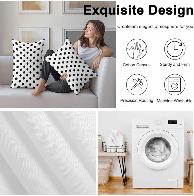 Outdoor Waterproof Throw Pillow Covers Set of 2 Black White Polka Dots Lumbar Pillowcases 20x12 Inches Cute Solid Color Decorative Pillows Cushion Case Patio Pillows for Couch Bed Chair Garden