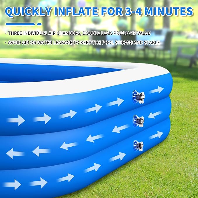 Inflatable Swimming Pool, Large Blow up Pool, Above Ground Swimming Pool for Family, Pools for Kid, 150 x 72 x 22 inch Full-Sized Inflatable Pool for Toddler for Outdoors, Backyard