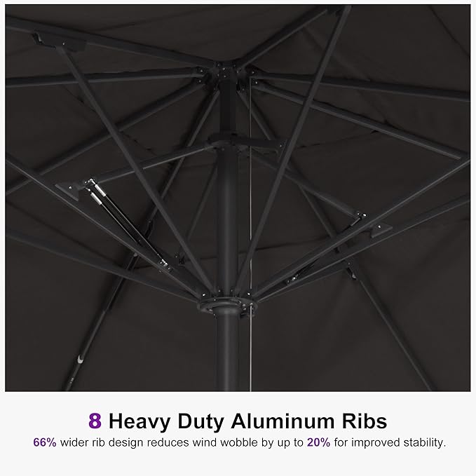 PURPLE LEAF 16' x 16' Square Semi-Auto Outdoor Patio Umbrella Aluminium Market Umbrella Table Sun Umbrella with 3.15" Rod and 8 Sturdy Ribs for Deck Lawn Pool Garden, Gray