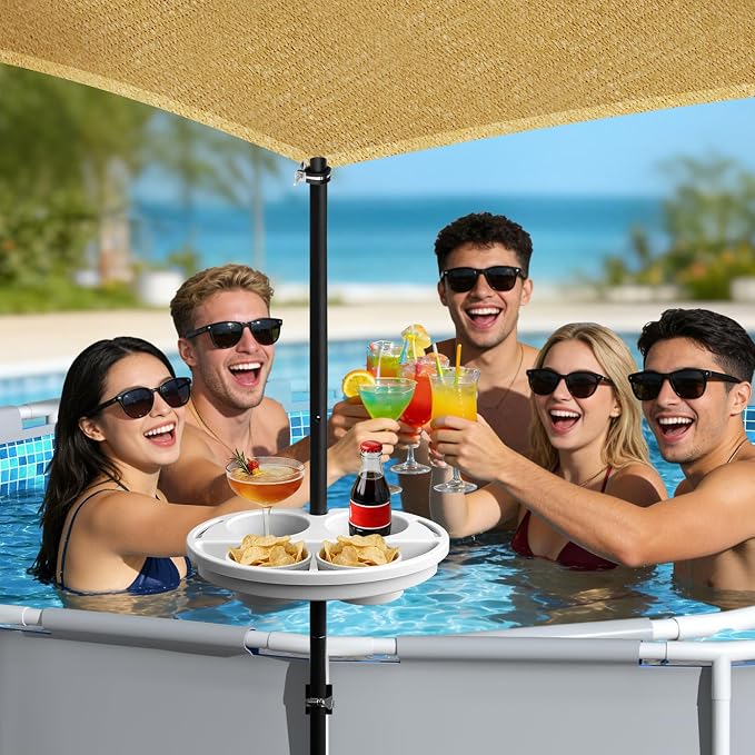 Above Ground Pool Shade Set with Storage Tray – UV-Resistant Shade Sail for 15-22 Ft Pools, Outdoor Triangular Canopy with Sun Shade Poles for Deck, Backyard & Pool Essentials (13x13x13 Ft)