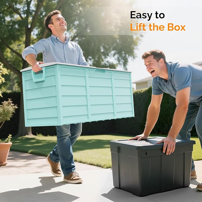 VINGLI 75 Gallon Outdoor Storage Box, Lockable Plastic Storage Containers with Lid, Patio Deck Box Furniture for Garden, Pool, Balcony, Yard (Green)