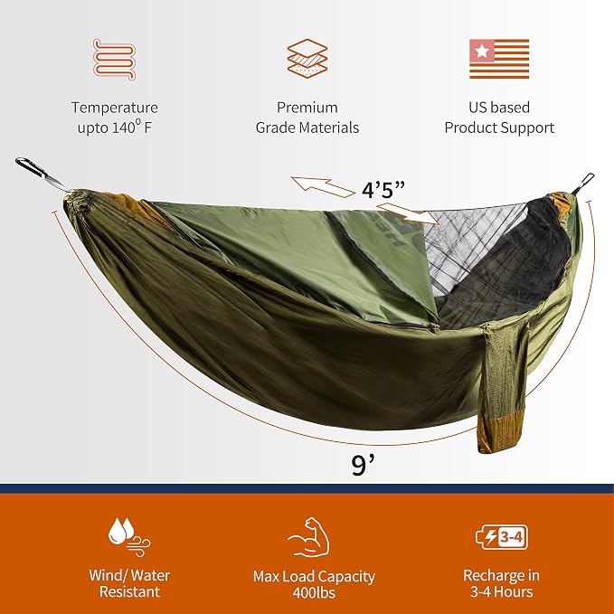 Eclipse Heated Hammock - 3 Heat Zones | 9 Hours of Heat | with Battery and Charger | Pine