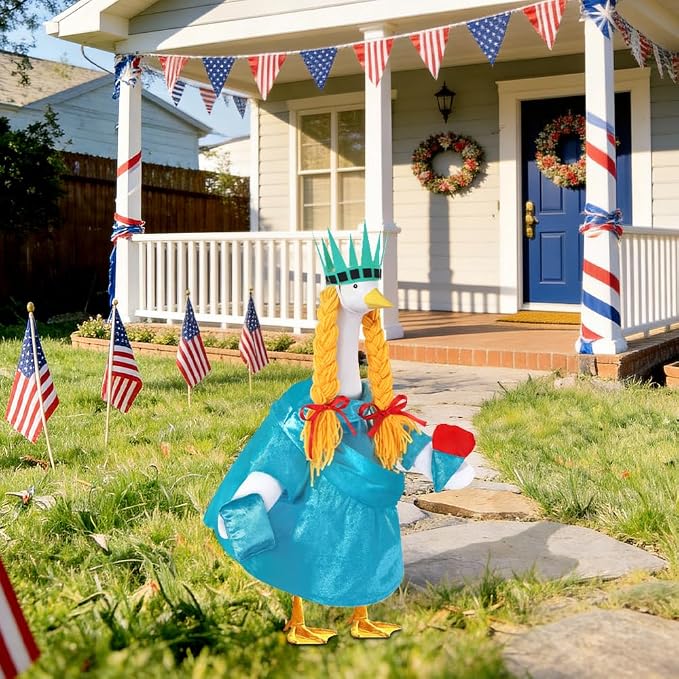 Celltestria 4th of July Goose Outfits Statue of Liberty Porch Goose Costume Independence Day Patriotic Goose Clothes for 23" Geese Outdoor Patio Yard Lawn Garden Decoration