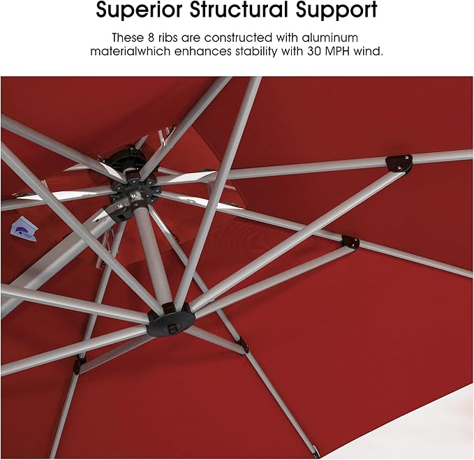 PURPLE LEAF 11 FT Cantilever Patio Umbrellas with Base Included, Large Round Offset Umbrella with 360° Rotation, Outdoor Aluminum Pool Umbrella for Pool Lawn Garden, Terra