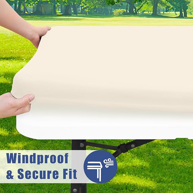 Moosfor Spandex 4 Foot Rectangle Table Cloth 2 Pack, Elastic Fitted Tablecloths for Picnic, Stretch Washable Patio Table Cover for Outdoor, Camping, Banquet and Parties (Champagne, 24"x48")