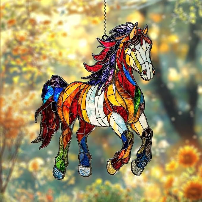Horse Acrylic Suncatcher, Equestrian Lover Suncatchers for Window Hanging Ornament, Stained Glass Effect Art Garden Decor, Gifts for Mother's Day, Mom, Grandma, Wife, Women, Nana