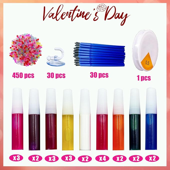 AUEKIV 30 Sets Valentine's Suncatchers Craft DIY Kit Heart Suncatcher Kit for Window Paint Art Suncatchers Valentine's Day Heart Sun Catcher Supplies for Valentine Gift Exchange Activities