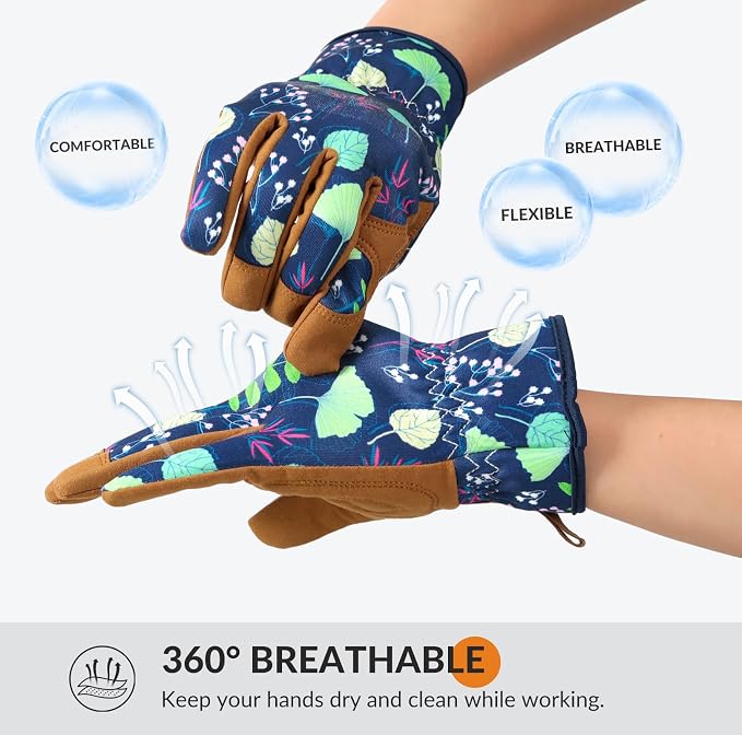 Trifabricy Gardening Gloves for Women, Breathable Leather Garden Gloves with Grip, Thorn-Proof Puncture-Resistant Work Gloves