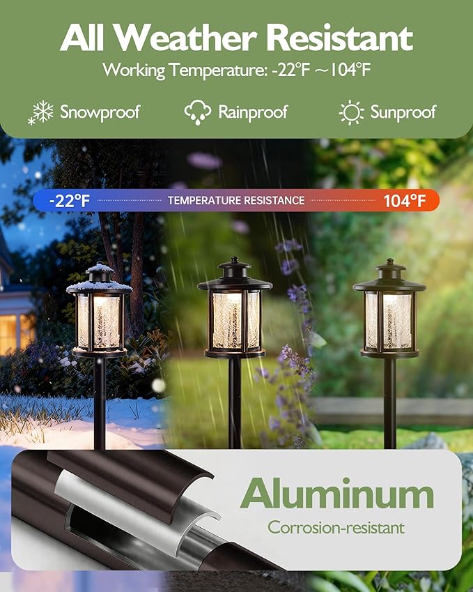 LITFIT Low Voltage Landscape Lighting, 12V 3.4W 155LM 3000K Outdoor Path Lights with Connectors, Crackled Shade, ORB Finish, Waterproof Aluminum LED Walkway Light Wired for Garden Yard, 4 Pack