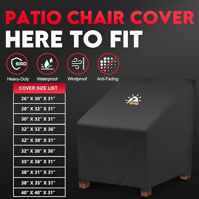 Zettum Patio Chair Covers 2 Pack - 600D Outdoor Lounge Deep Seat Cover Waterproof Heavy Duty, Lawn Furniture Cover for Wicker Chair, Swivel Chair, Rocking Chair, Single Sofa Chair - 30 x 32 x 31 Inch