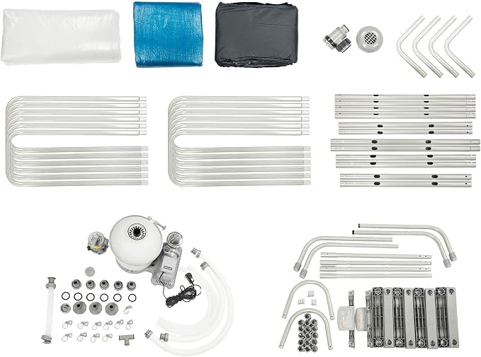 Bestway 18 x 9 x 4 Foot Rectangular Above Ground Pool Set with Ladder, 1000 Gallon Sand Filter Pump, Ground Cloth, Pool Cover, and Surface Skimmer