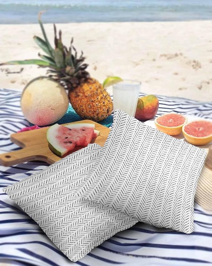 Black White Striped Outdoor Pillow Covers Waterproof,All Weather Cushion Case Set of 2 Decorative Pillowcases for Sofa Couch Bed Decor Patio Furniture 18"x18" Contemporary Minimalist Geometric