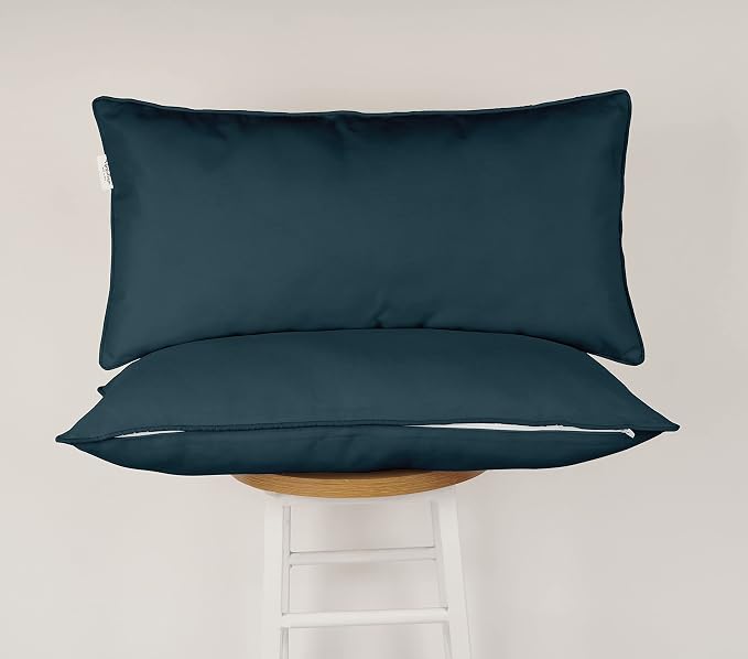 Indoor/Outdoor Polyester Fabric Lumbar Pillow Cover, All-Weather Waterproof Rectangular Cushion Case for Patio Furniture, 12 x 24 Set of 2 -Dark Blue