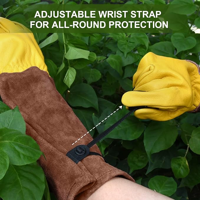 WOHEER Long Gardening Gloves for Women Thorn Proof,Rose Pruning Cowhide Leather Garden Glove for Cactus, Rose and Blackberry
