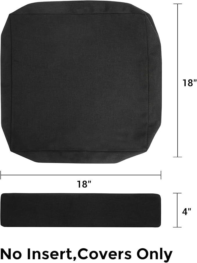 FUNHOME Outdoor Cushion Covers 18 x 18 x 4 inch,Set of 2,Non-Slip Grips Bottom,Replacement Cushion Covers for Garden Patio Furniture Couch Chair,Fade-Resistant Slipcover Only,No Insert(Black)