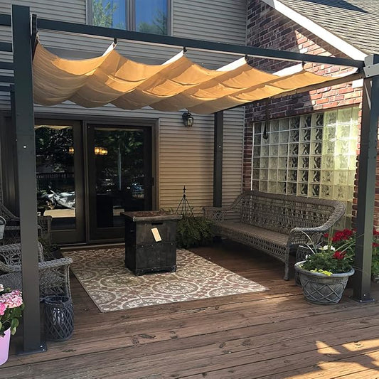 PURPLE LEAF 10' X 12' Outdoor Retractable Pergola with Sun Shade Canopy Patio Metal Shelter for Garden Porch Beach Pavilion Grill Gazebo Modern Yard Grape Trellis Pergola, Beige