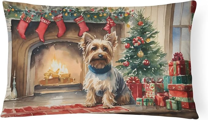 Caroline's Treasures DAC2755PW1216 Silky Terrier Cozy Christmas Throw Pillow Machine Washable, Indoor Outdoor Decorative Pillow for Couch, Bed or Patio, 12HX16W