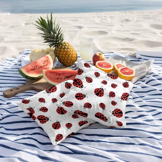 Cartoon Ladybug Outdoor Pillow Covers 20x20 Inch Throw Pillow Covers Set of 2 Waterproof Decorative Pillow Cases Funny Animals Dot Modern Simple Cushion Covers for Patio Furniture Garden Couch Sofa