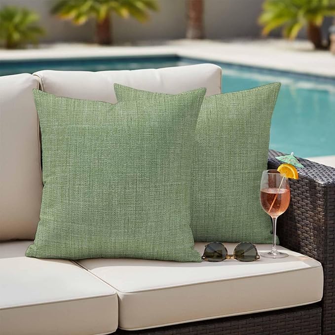Outdoor Waterproof Throw Pillow Covers Set of 2 Sage Green Linen Pillowcases 20x20 Inches Farmhouse Pure Color Decorative Pillows Cushion Case Patio Pillows for Couch Bed Chair Garden
