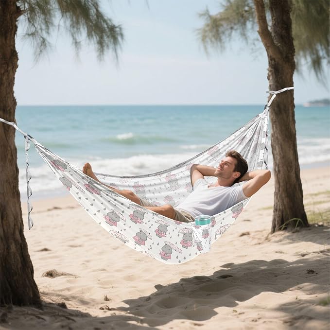 Camping Hammock Outdoor Hammocks for Outside Hippopotamus Lovely Beach Trees Portable Lightweight with Pockets Tree Straps Indoor