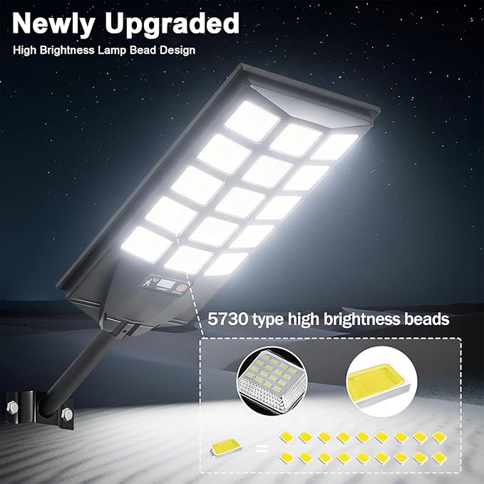 Jercoda Solar Lights Outdoor Waterproof, 6500K Dusk to Dawn Solar Street Light Motion Sensor with Remote, Solar Powered LED Security Flood Light for Outside Garden Yard Parking Lot Pathway, 4PACK