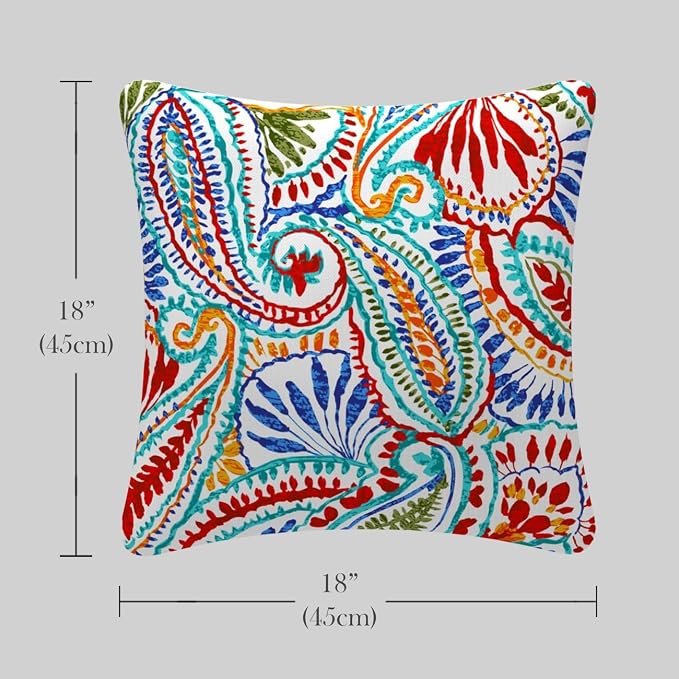 Pack of 2 Outdoor Waterproof Decorative Throw Pillow Covers for Patio Furniture, 18x18 Inch Square Fade Resistant Patio Garden Cushion Covers for Couch Bed Sofa, Paisley Multi