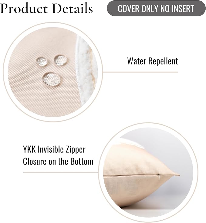 Hofdeco Premium Coastal Patio Indoor Outdoor Pillow Cover Only, 20"x20" Water Repellent for Backyard, Couch, Neutral Tan Embroidered Sand Dollar