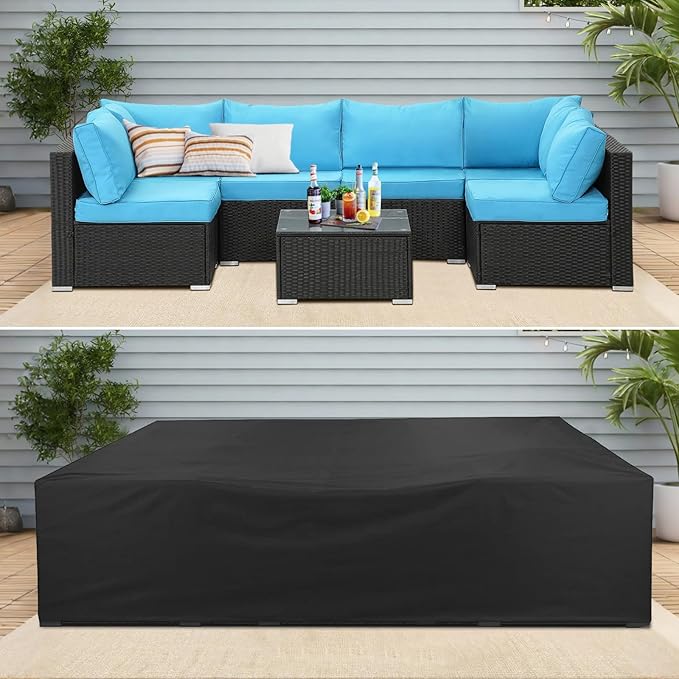 AKEfit Patio Furniture Covers,500D Heavy Duty Waterproof for Outdoor Square and Retangle Patio Table and Chair Covers,Black -98"L x 78"W x 28"H