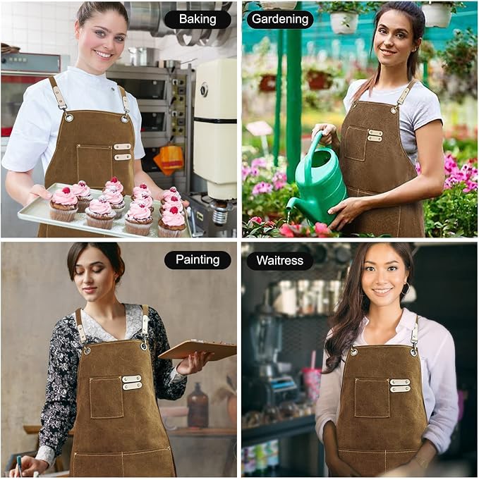 Hongsome Cotton Canvas Cross Back Apron for Art Painting Garden Chef Bartender Work,Women Men 3 Pockets Waterproof M-XXL