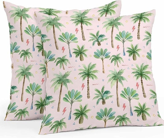 Yukro Tropical Palm Tree Outdoor Waterproof Pillow Covers Pack of 2, Lightning Summer Forest Pink Boho Throw Pillowcases Decorative Cushion Covers for Garden Patio Tent Sofa Couch, 26x26 inch