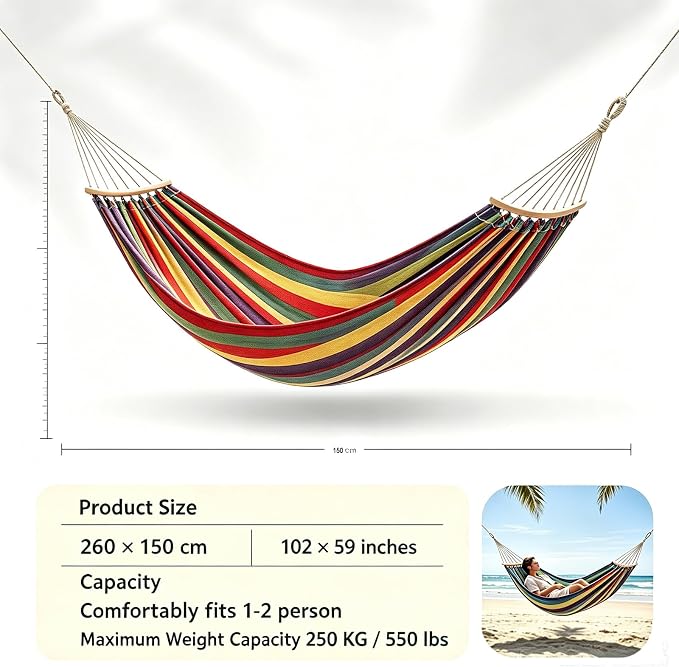 Hammock Replacement for Stand (Red, 2 Person, Anti-ROLL Design) | Hammock Without Stand, Rope Hammocks for Outdoor Travel Portable Lightweight Hammocks with Tree Straps and Storage Bag