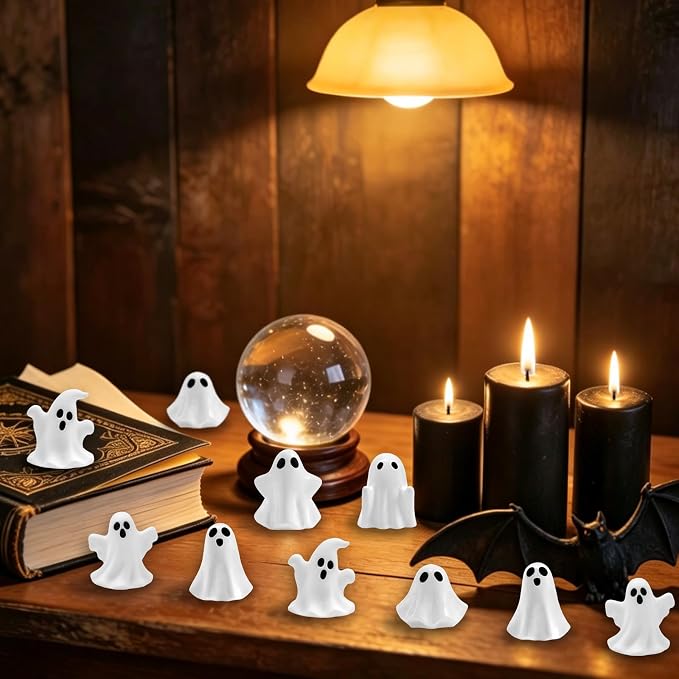 48 Pcs Halloween Mini Resin Ghosts Tiny Little White Ghost Figures Miniature Figurines for Halloween Party Tabletop Micro Landscape Decor