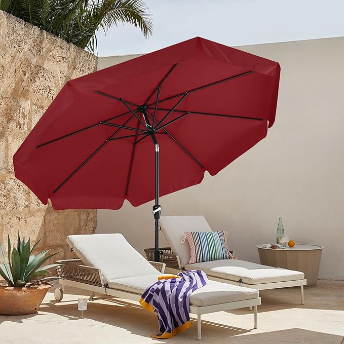 MASTERCANOPY 10ft Patio Umbrella with Valance, Crank and Tilt – 8 Ribs Outdoor Market Umbrella, UV/Fade Resistant, Waterproof Canopy with Wind Vent for Garden, Deck, Backyard, Pool (Burgundy)