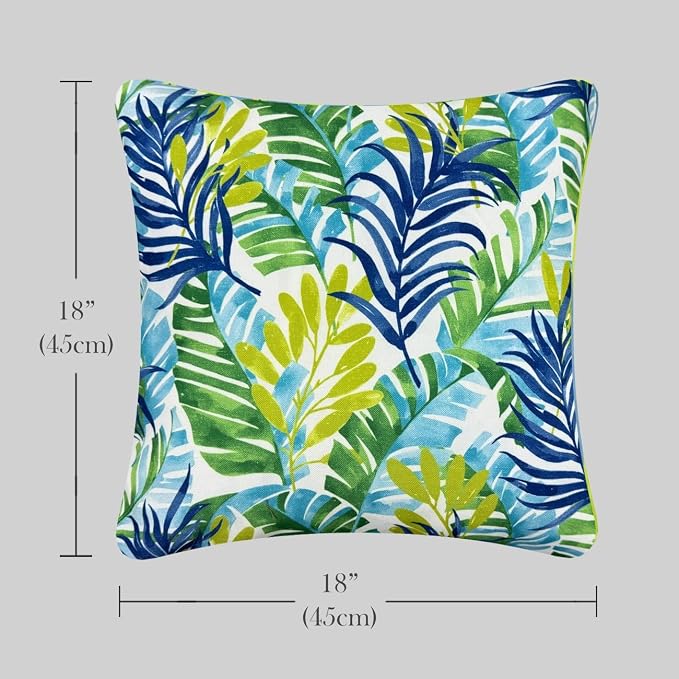Pack of 2 Outdoor Waterproof Decorative Throw Pillows with Inserts for Patio Furniture, 18x18 Inch Square Fade Resistant Patio Garden Cushions for Couch Bed Sofa, Leaves Blue and Green