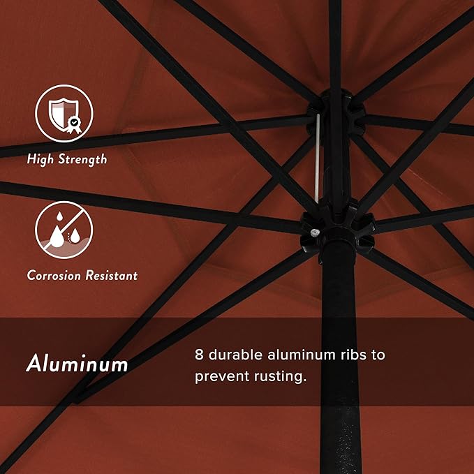 California Umbrella 7.5' Rd Aluminum Patio Umbrella, Crank Lift, Auto Tilt, Black Finish, Sunset